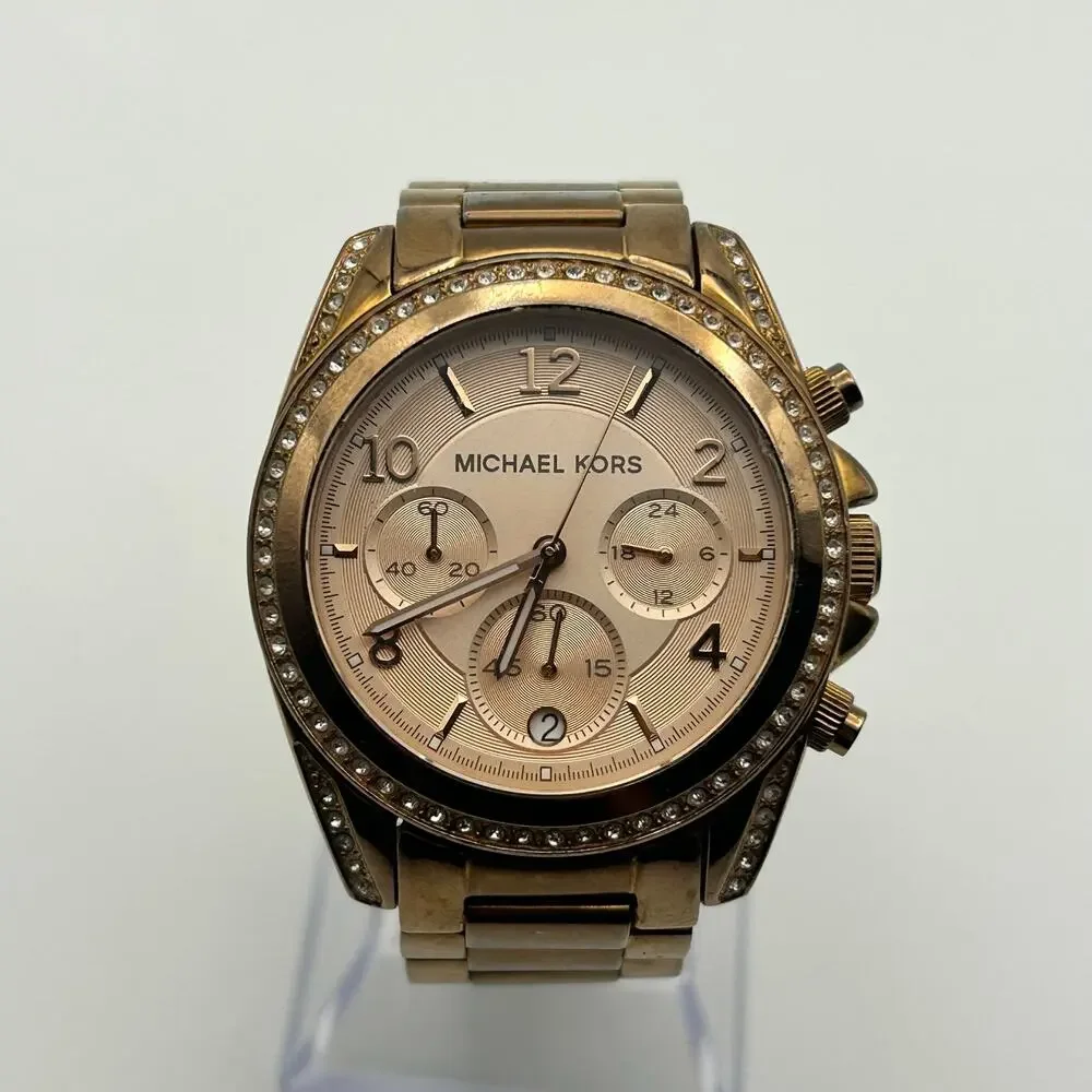 Michael Kors MK-5263 Blair Rose Gold Women’s Chronograph Watch New Battery
